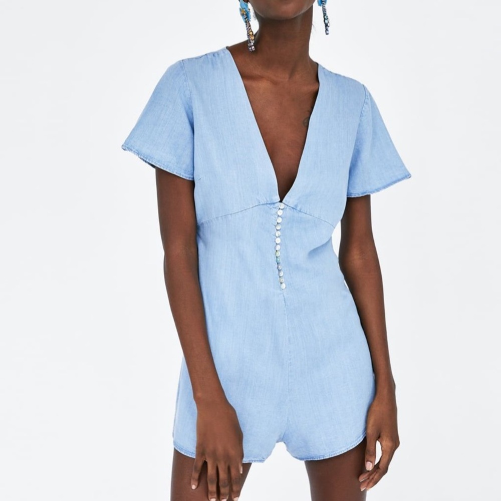 Zara blue jumpsuit with buttons